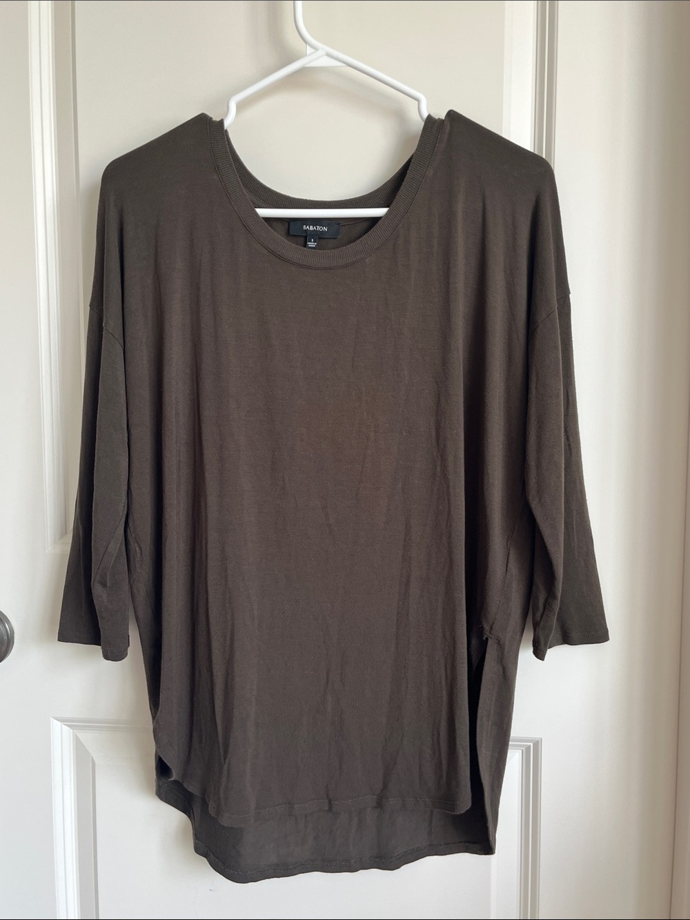 Babaton Olive Relaxed Drop-Shoulder Long Sleeve Tee
